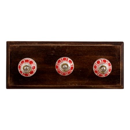Red Baluster Ceramic Wooden Hooks